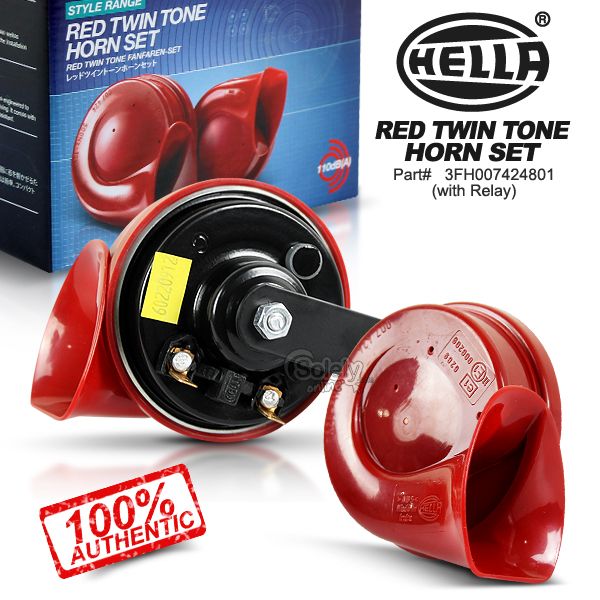 New Genuine HELLA 3FH007424801 Loud Red Twin Tone Dual Car Horn 12V